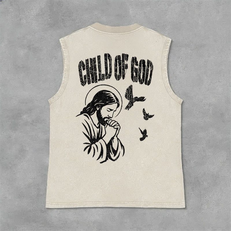 Canotta unisex lavata con scritta "Pregando Gesù Figlio di Dio" Christianartworkshop - Beige - 2XL - image 0