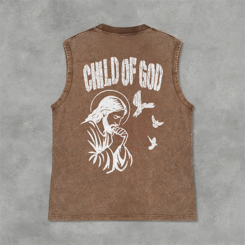 Christianartworkshop Canotta unisex lavata con scritta "Pregando Gesù, Figlio di Dio, Fede" - Marrone - 2XL - image 3