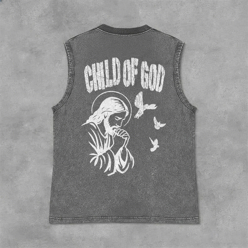 Christianartworkshop Canotta unisex lavata con scritta "Pregando Gesù, Figlio di Dio, Fede" - Grigio - 2XL - image 6