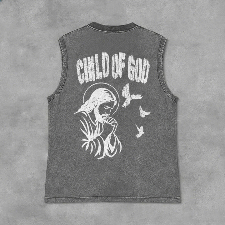 Christianartworkshop Canotta unisex lavata con scritta "Pregando Gesù, Figlio di Dio, Fede" - Grigio - 2XL - image 6