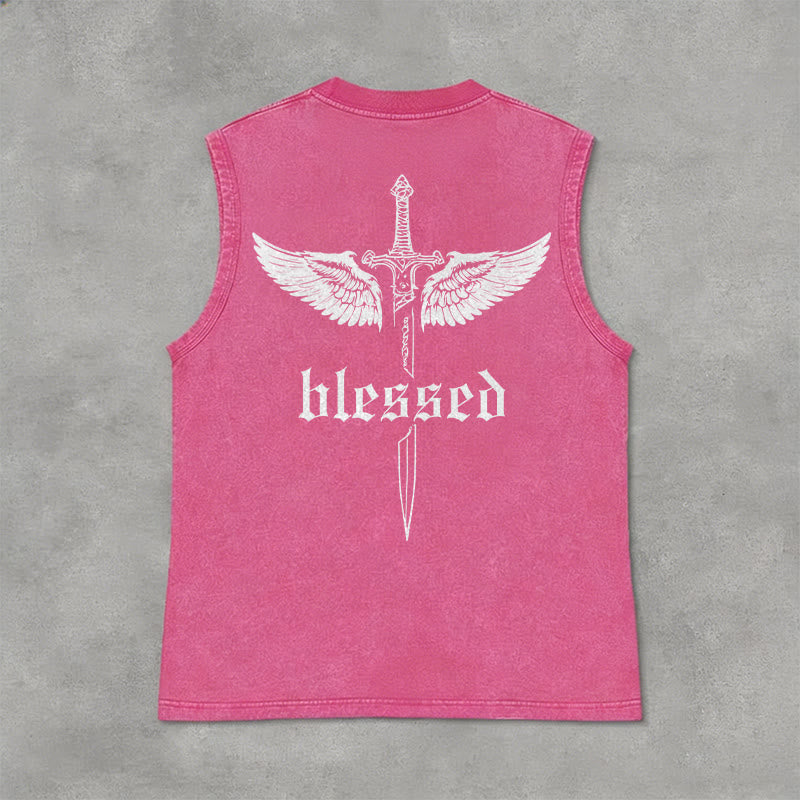 Christianartworkshop Canotta unisex con ali di spada benedette - Rosa - 2XL - image 12