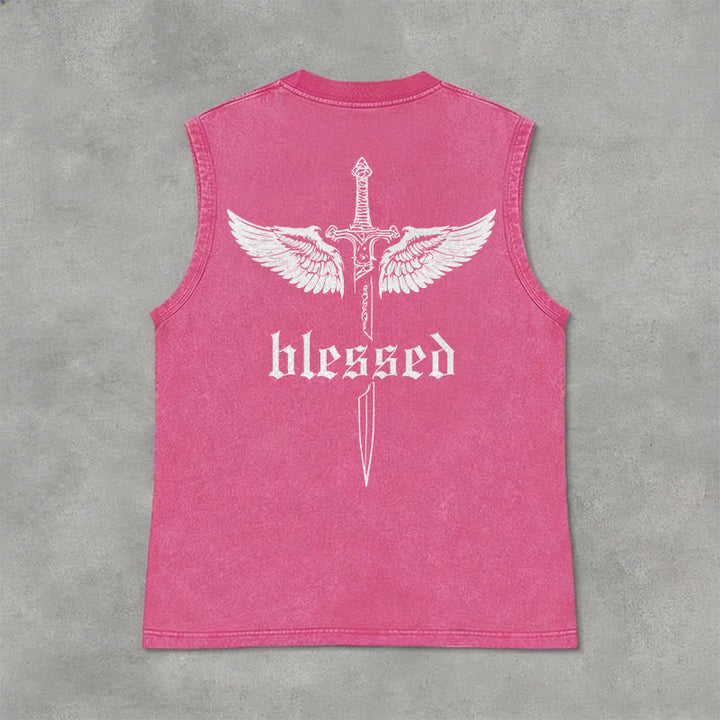 Christianartworkshop Canotta unisex con ali di spada benedette - Rosa - 2XL - image 12