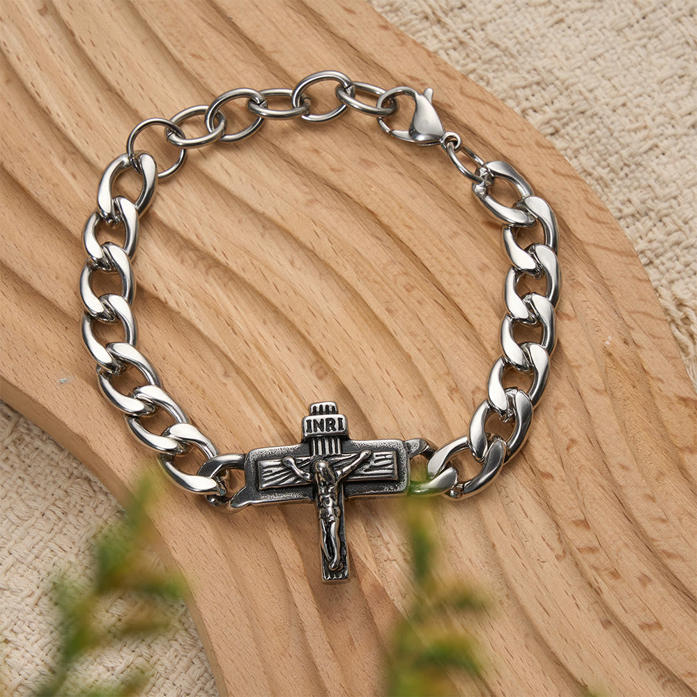 Christianartworkshop Bracciale a maglie cubane rinforzate con crocifisso e dettaglio INRI - image 1