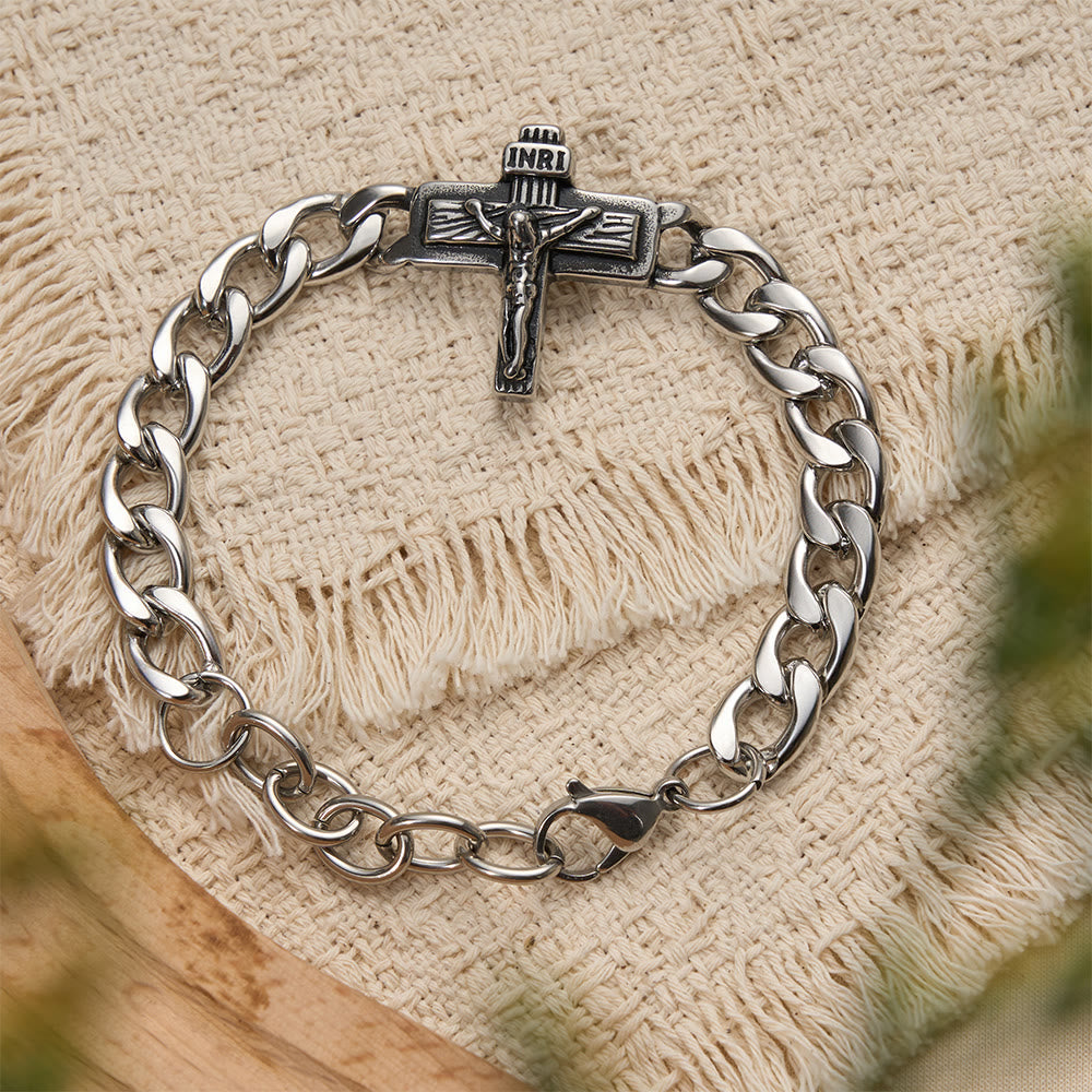 Christianartworkshop Bracciale a maglie cubane rinforzate con crocifisso e dettaglio INRI - Crocifisso - image 0