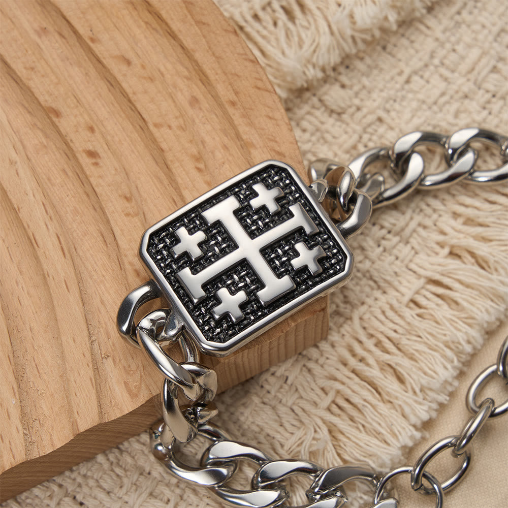 Christianartworkshop Bracciale con croce quadrata di Gerusalemme in acciaio inossidabile lucido - image 3