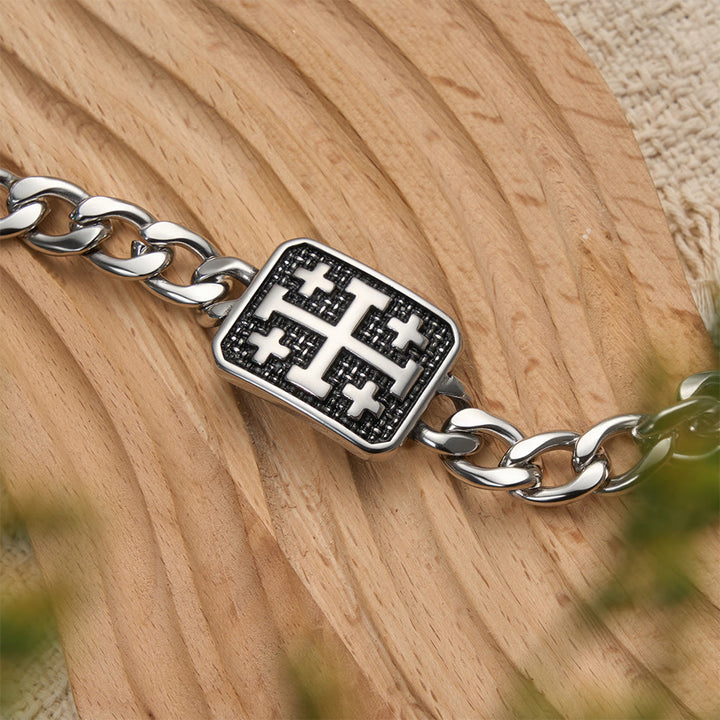 Christianartworkshop Bracciale con croce quadrata di Gerusalemme in acciaio inossidabile lucido - image 4