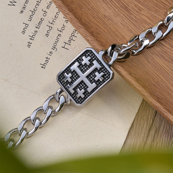 Christianartworkshop Bracciale con croce quadrata di Gerusalemme in acciaio inossidabile lucido - image 5