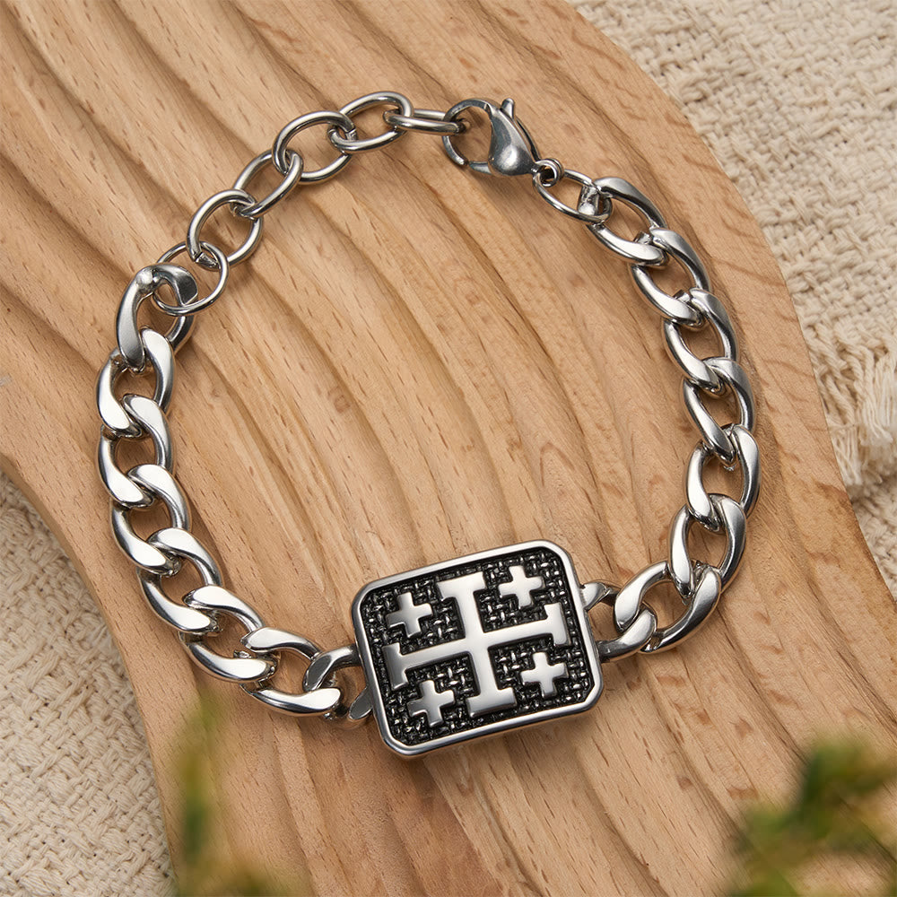 Christianartworkshop Bracciale con croce quadrata di Gerusalemme in acciaio inossidabile lucido - Croce di Gerusalemme Piazza - image 0