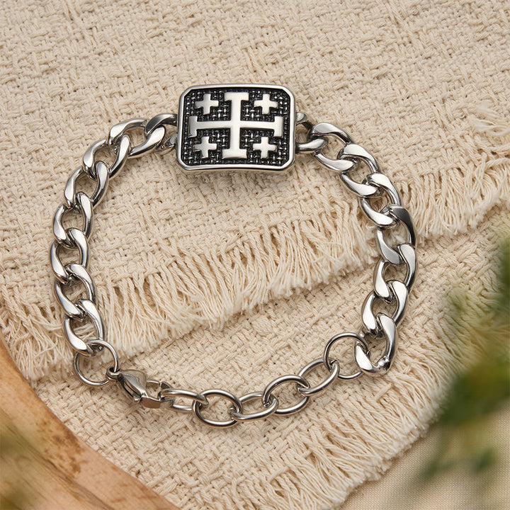 Christianartworkshop Bracciale con croce quadrata di Gerusalemme in acciaio inossidabile lucido - image 1