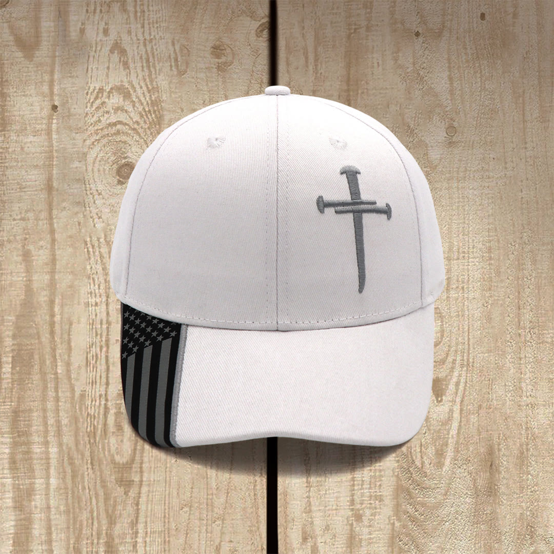 Christianartworkshop Cappellino da camionista con ricamo a croce di chiodi e corona di spine - Bianco - image 2