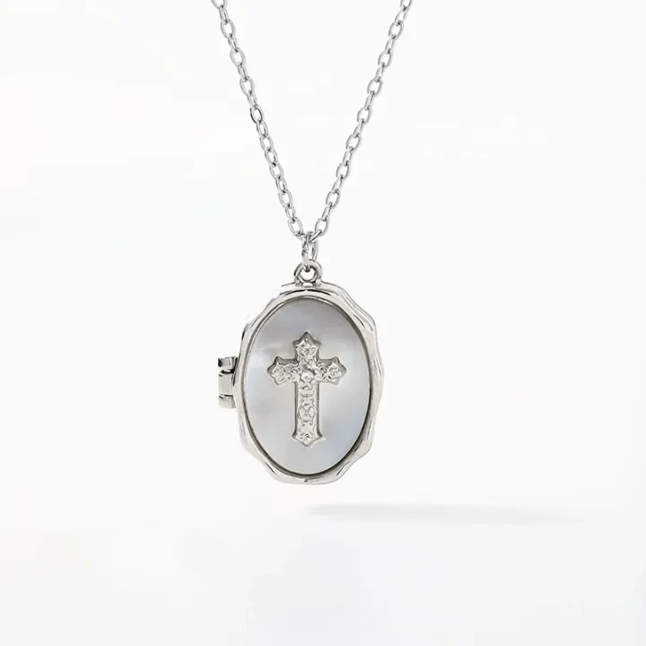 Christianartworkshop Collana con ciondolo a croce apribile e intarsio in madreperla: un ricordo dell'amore divino - Argento - image 6