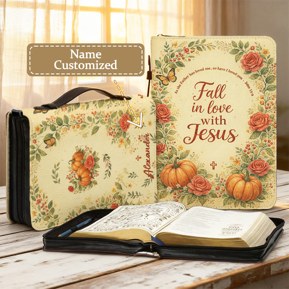 Christianartworkshop Innamorati di Gesù - Copertina per Bibbia con cerniera a fiori e zucche - 2XL - Nome personalizzato - image 0