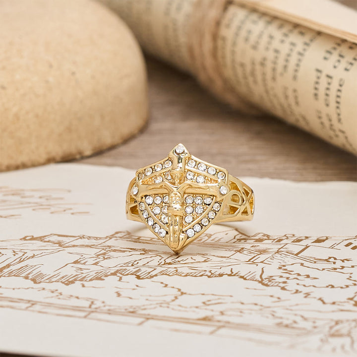Christianartworkshop Anello con sigillo a forma di crocifisso a scudo con pavé di zirconi: simbolo di fede e protezione divina. - image 5
