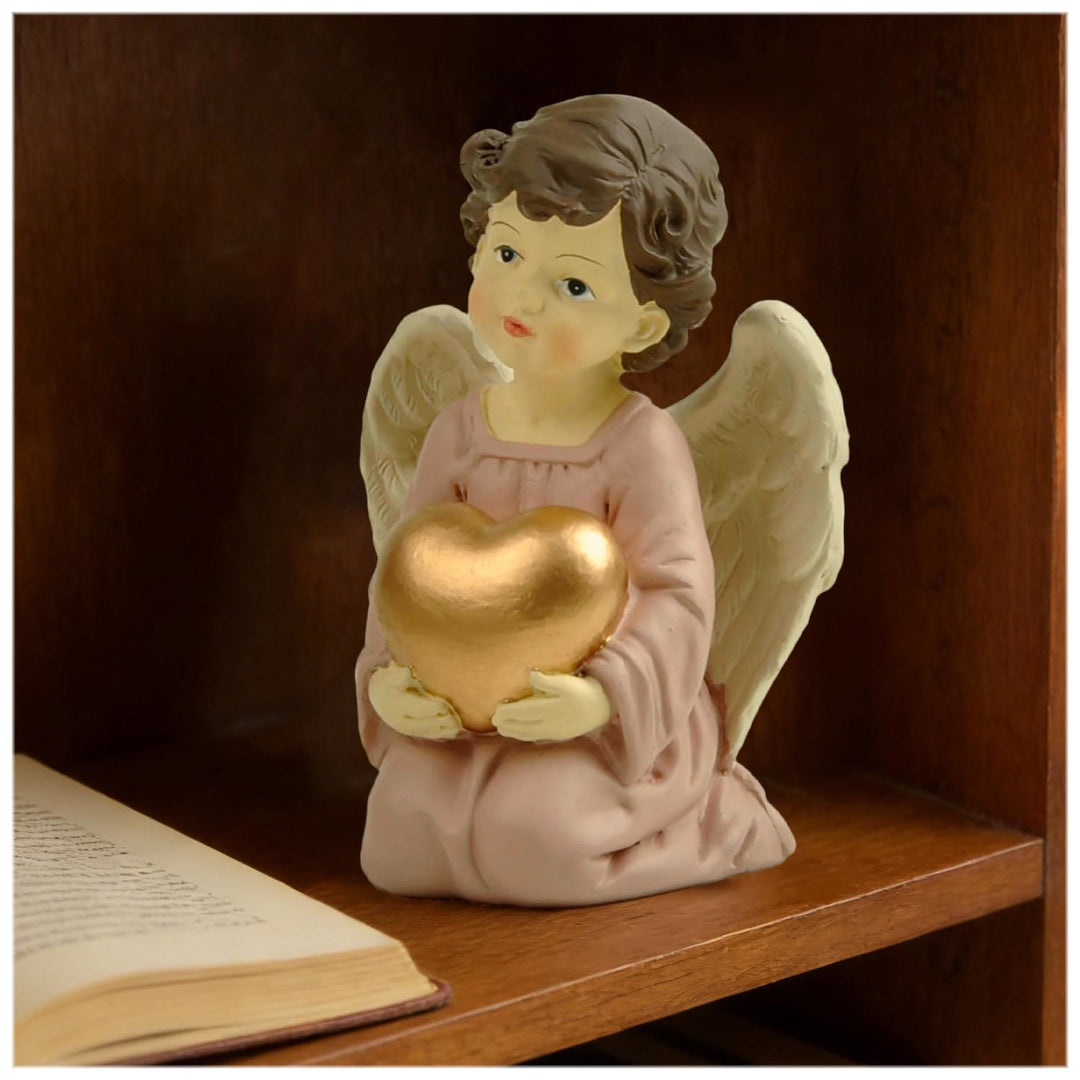 Christianartworkshop Statuette di angelo inginocchiato con veste viola, cuore, preghiera e braccia incrociate: promemoria della grazia celeste - image 8