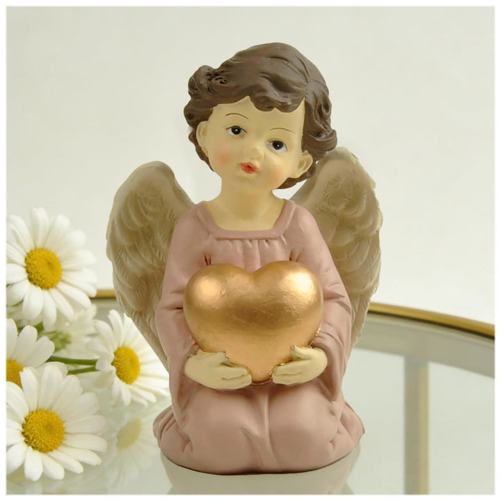 Christianartworkshop Statuette di angelo inginocchiato con veste viola, cuore, preghiera e braccia incrociate: promemoria della grazia celeste - Cuore - image 7