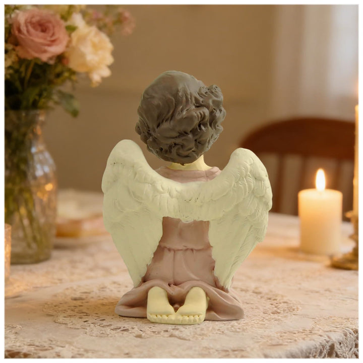 Christianartworkshop Statuette di angelo inginocchiato con veste viola, cuore, preghiera e braccia incrociate: promemoria della grazia celeste - image 4
