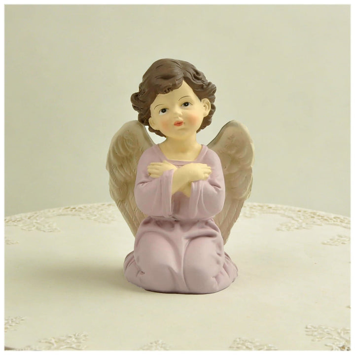 Christianartworkshop Statuette di angelo inginocchiato con veste viola, cuore, preghiera e braccia incrociate: promemoria della grazia celeste - image 5