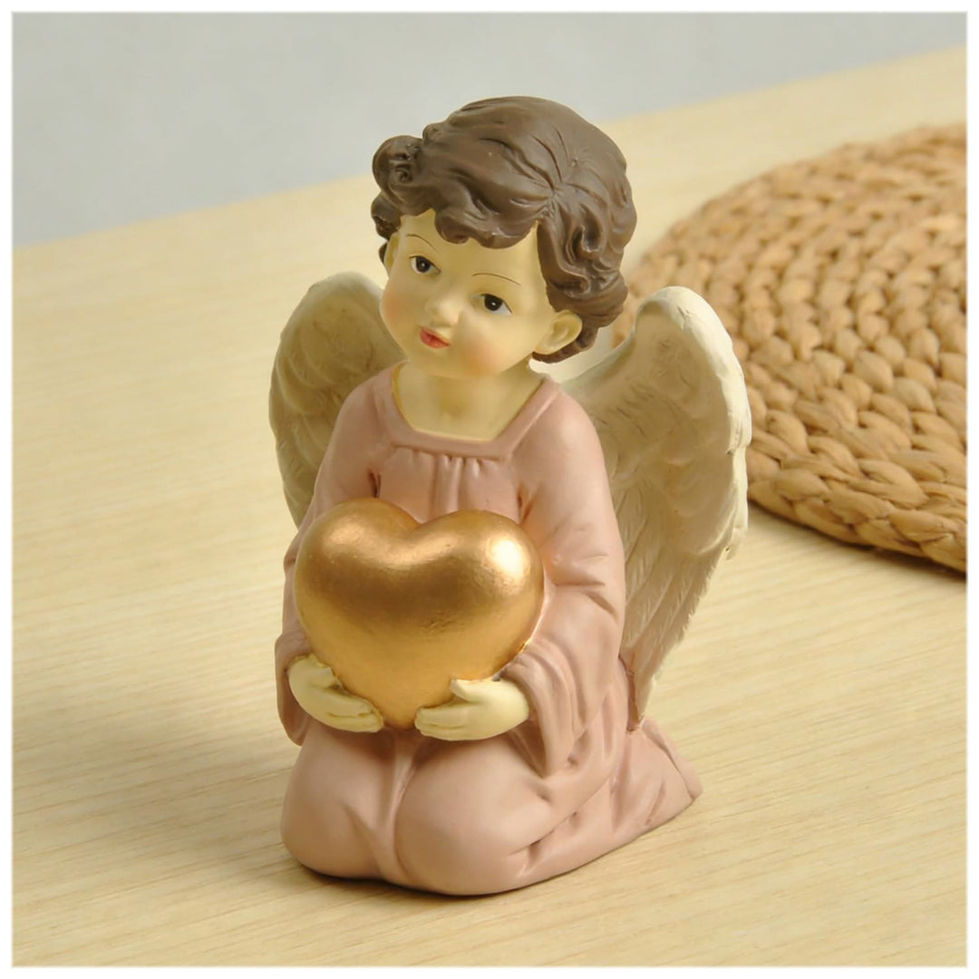 Christianartworkshop Statuette di angelo inginocchiato con veste viola, cuore, preghiera e braccia incrociate: promemoria della grazia celeste - image 9