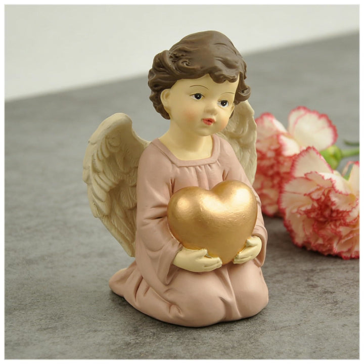 Christianartworkshop Statuette di angelo inginocchiato con veste viola, cuore, preghiera e braccia incrociate: promemoria della grazia celeste - image 10