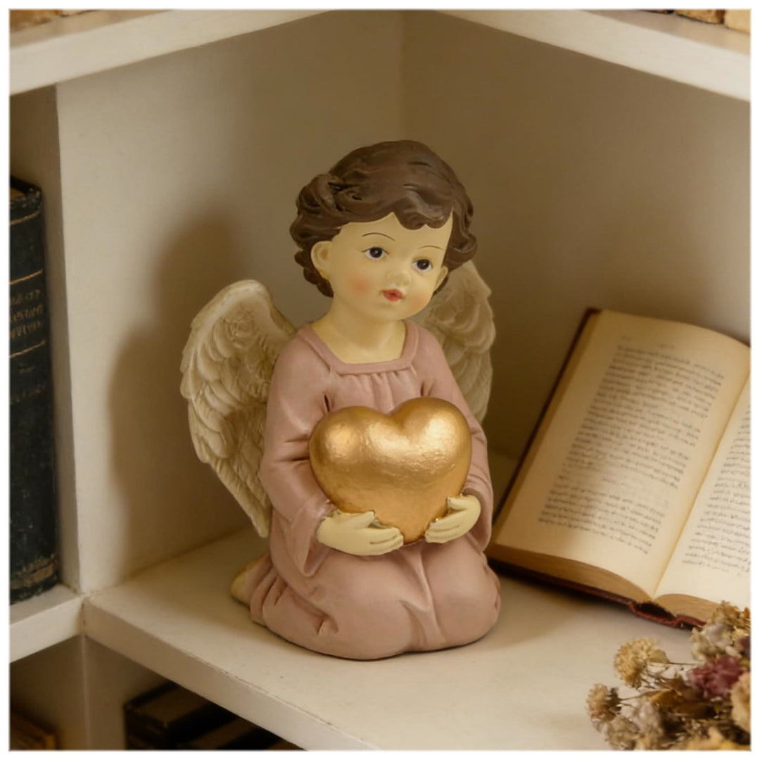 Christianartworkshop Statuette di angelo inginocchiato con veste viola, cuore, preghiera e braccia incrociate: promemoria della grazia celeste - image 11