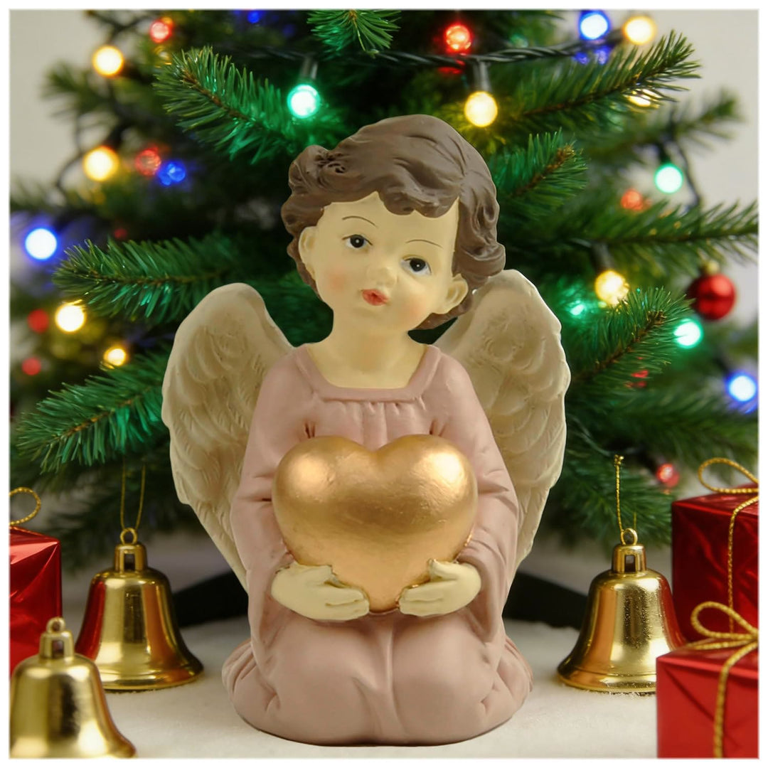 Christianartworkshop Statuette di angelo inginocchiato con veste viola, cuore, preghiera e braccia incrociate: promemoria della grazia celeste - image 12