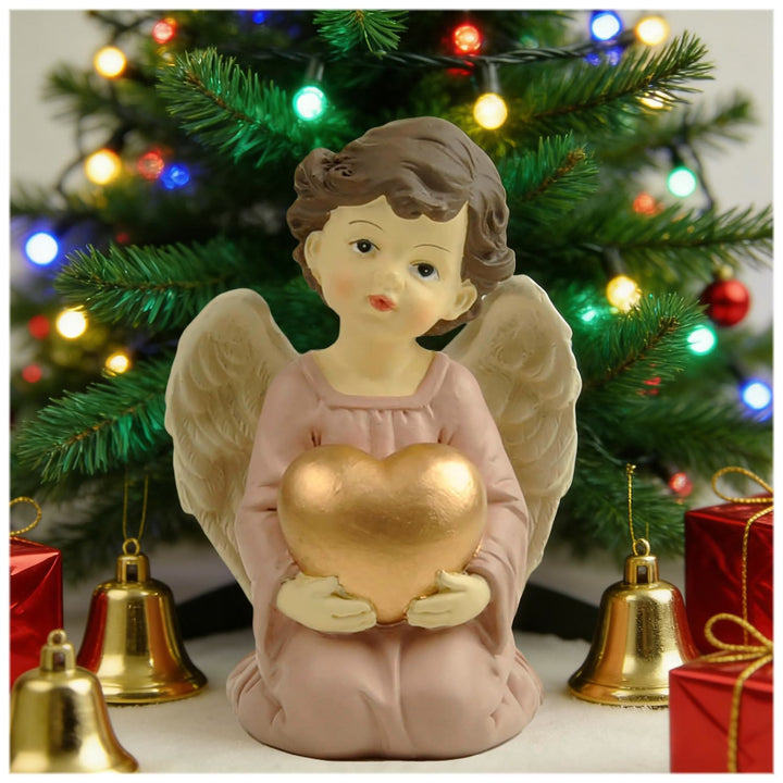Christianartworkshop Statuette di angelo inginocchiato con veste viola, cuore, preghiera e braccia incrociate: promemoria della grazia celeste - image 12