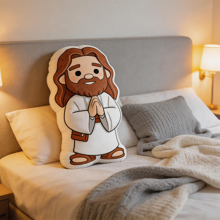Christianartworkshop Simpatico cuscino di peluche a forma di Gesù in preghiera in stile cartone animato: un'originale decorazione per la casa ispirata alla fede. - 24" (60 cm) - image 0