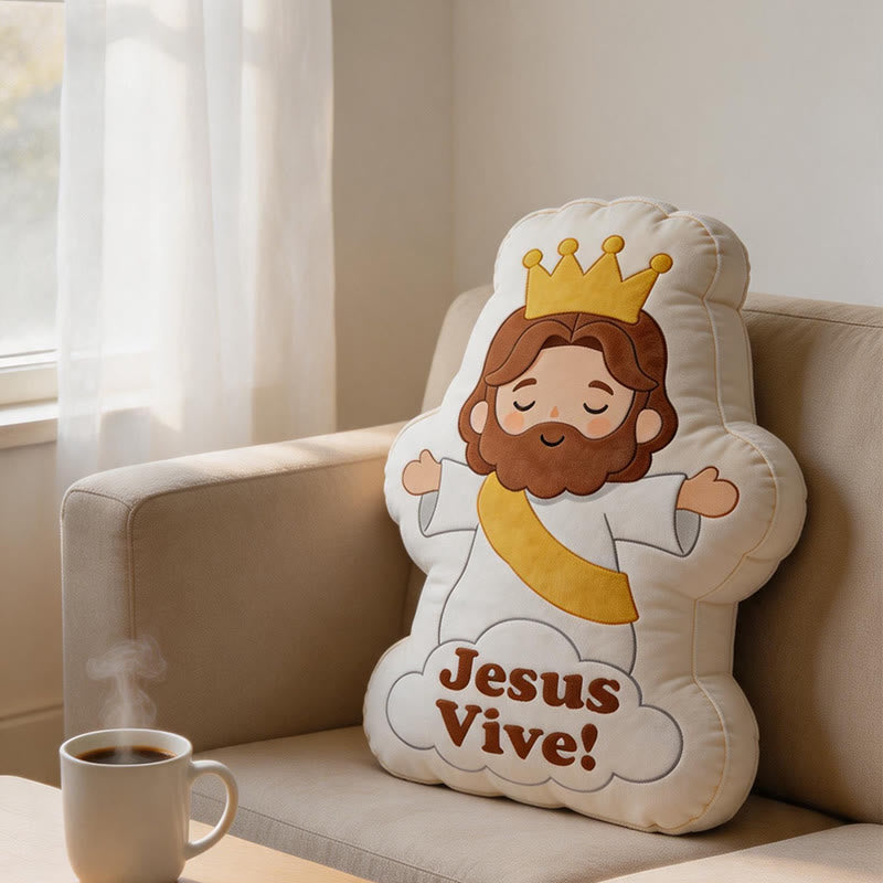 Christianartworkshop Morbido cuscino in peluche con la figura di Gesù Vive: un caldo complemento d'arredo ispirato alla fede. - image 2