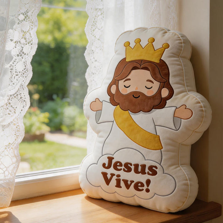 Christianartworkshop Morbido cuscino in peluche con la figura di Gesù Vive: un caldo complemento d'arredo ispirato alla fede. - image 4