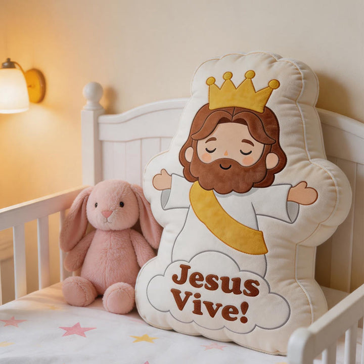 Christianartworkshop Morbido cuscino in peluche con la figura di Gesù Vive: un caldo complemento d'arredo ispirato alla fede. - 24" (60 cm) - image 0