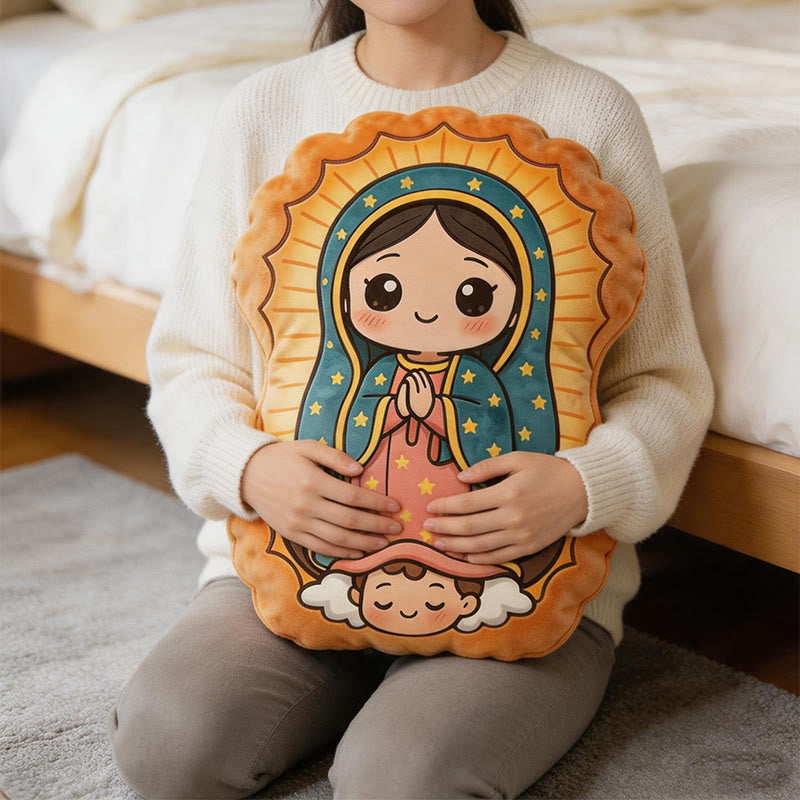 Christianartworkshop Simpatico cuscino in peluche a forma di cartone animato della Madonna di Guadalupe: un'accogliente decorazione per la casa ispirata alla fede. - 24" (60 cm) - image 0