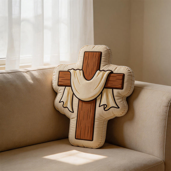 Christianartworkshop Cuscino in peluche a forma di croce con drappeggio in tessuto: un'accogliente decorazione per la casa ispirata alla fede. - 24" (60 cm) - image 0