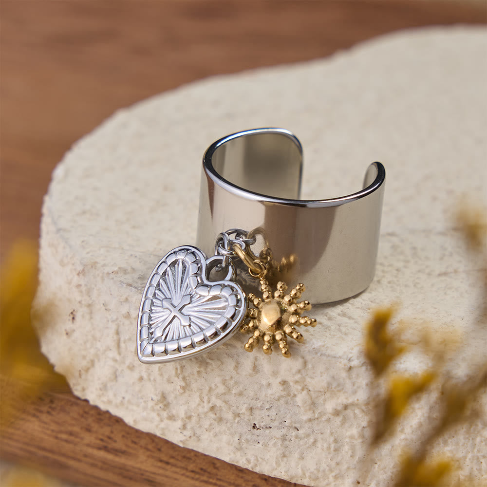 Christianartworkshop Anello aperto Premium Faith Charm con molteplici simboli: un emblema sacro di fede incrollabile - Sacro Cuore d'Argento - image 3