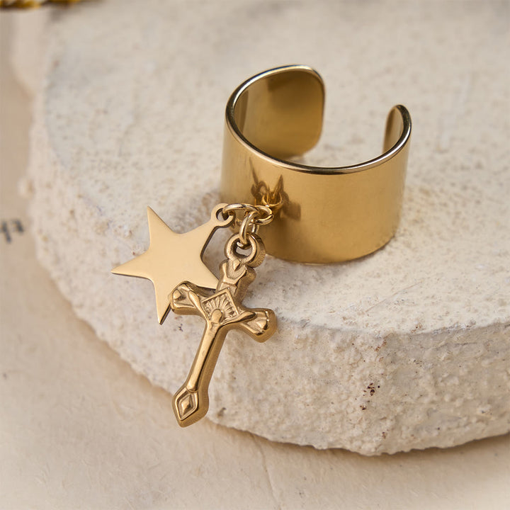 Christianartworkshop Anello aperto Premium Faith Charm con molteplici simboli: un emblema sacro di fede incrollabile - Crocifisso e stella d'oro - image 7