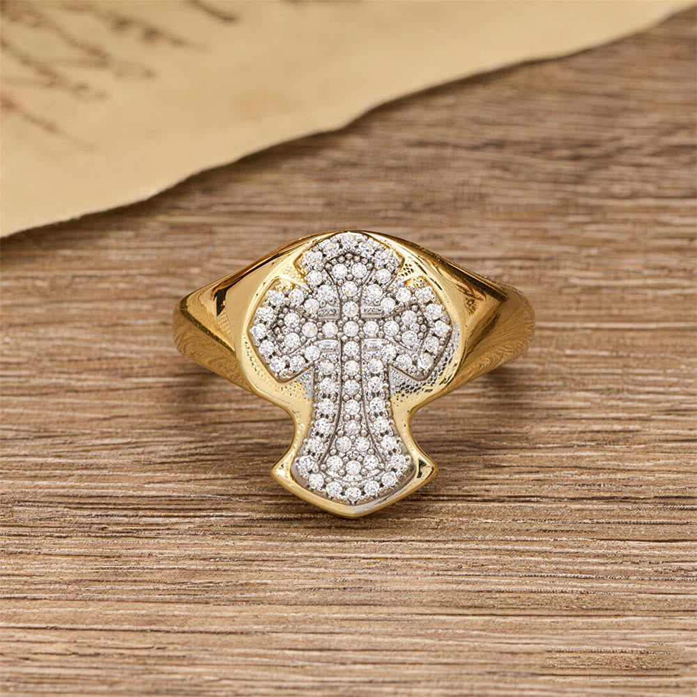 Christianartworkshop Anello con croce pavé a fascia larga: un simbolo senza tempo di grazia redentrice. - image 1