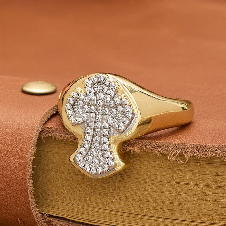 Christianartworkshop Anello con croce pavé a fascia larga: un simbolo senza tempo di grazia redentrice. - Cross (adatto alle taglie americane 6-8) - image 0