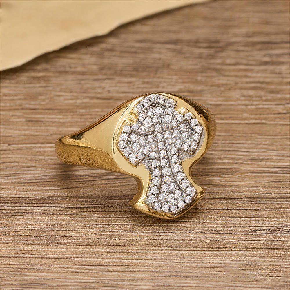 Christianartworkshop Anello con croce pavé a fascia larga: un simbolo senza tempo di grazia redentrice. - image 2