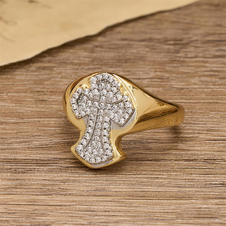 Christianartworkshop Anello con croce pavé a fascia larga: un simbolo senza tempo di grazia redentrice. - image 3