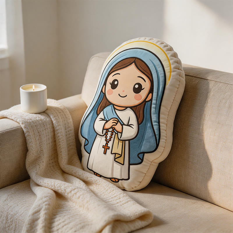 Christianartworkshop Simpatico cuscino in peluche a forma di Madonna con rosario: un'accogliente decorazione per la casa ispirata alla fede. - image 4