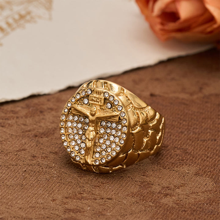 Christianartworkshop Anello vistoso con crocifisso e zirconi INRI: simbolo di incrollabile fede redentrice. - image 5