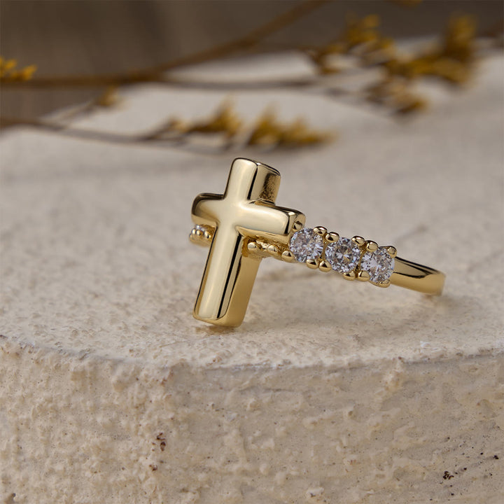 Christianartworkshop Anello regolabile con zirconi, Madonna e Croce: simboli di grazia mariana e amore redentore. - Cross (adatto alle taglie americane 6-8) - image 4