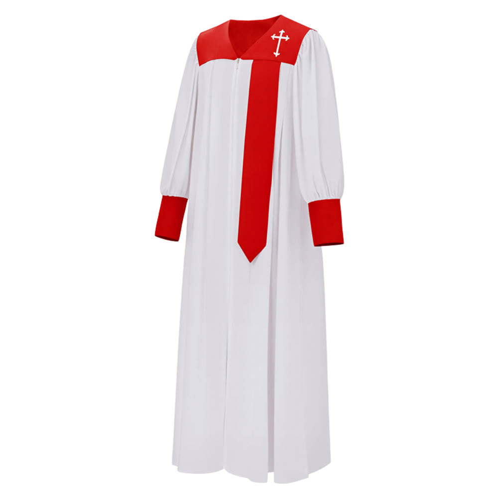 Christianartworkshop - Distintiva veste bianca da clero con colletto rosso ed emblema della croce - image 1