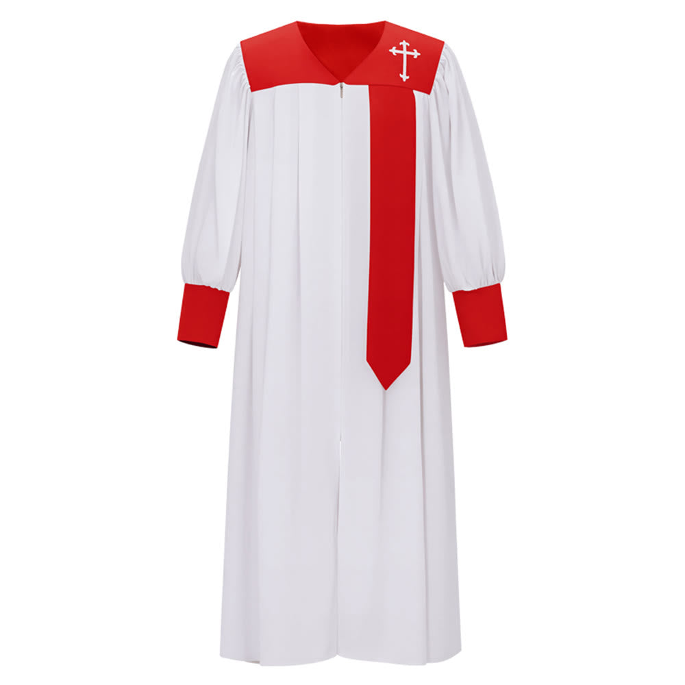 Christianartworkshop - Distintiva veste bianca da clero con colletto rosso ed emblema della croce - image 0