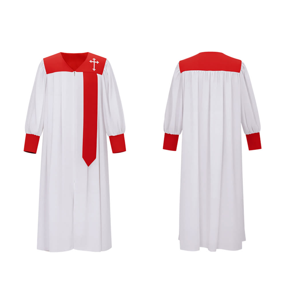 Christianartworkshop - Distintiva veste bianca da clero con colletto rosso ed emblema della croce - image 15