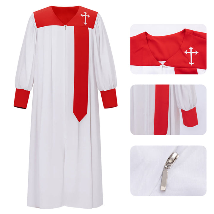 Christianartworkshop - Distintiva veste bianca da clero con colletto rosso ed emblema della croce - 2XL - image 3