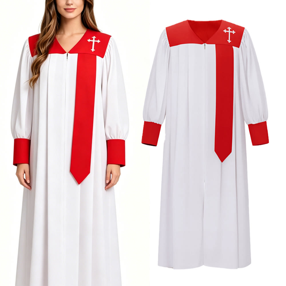 Christianartworkshop - Distintiva veste bianca da clero con colletto rosso ed emblema della croce - image 4