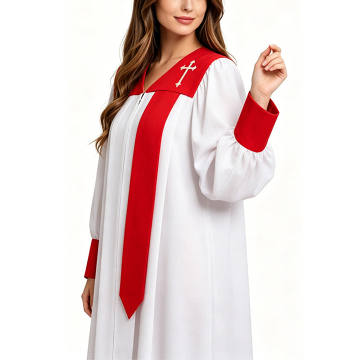 Christianartworkshop - Distintiva veste bianca da clero con colletto rosso ed emblema della croce - image 6