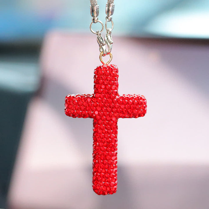 Ciondolo a croce per auto con decorazioni in cristallo Christianartworkshop : una fede radiosa per ogni viaggio. - Rosso# - image 8