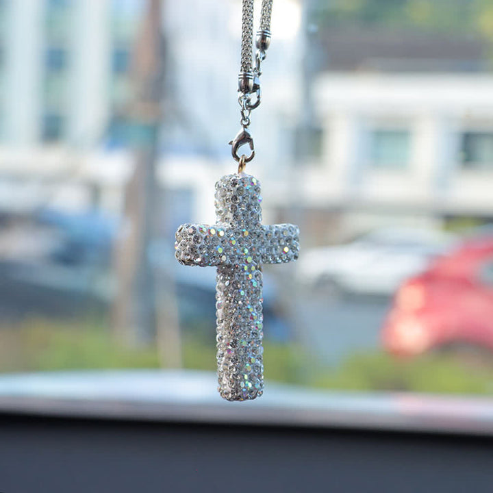 Ciondolo a croce per auto con decorazioni in cristallo Christianartworkshop : una fede radiosa per ogni viaggio. - Bianco# - image 10