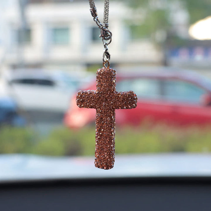 Ciondolo a croce per auto con decorazioni in cristallo Christianartworkshop : una fede radiosa per ogni viaggio. - Champagne# - image 11
